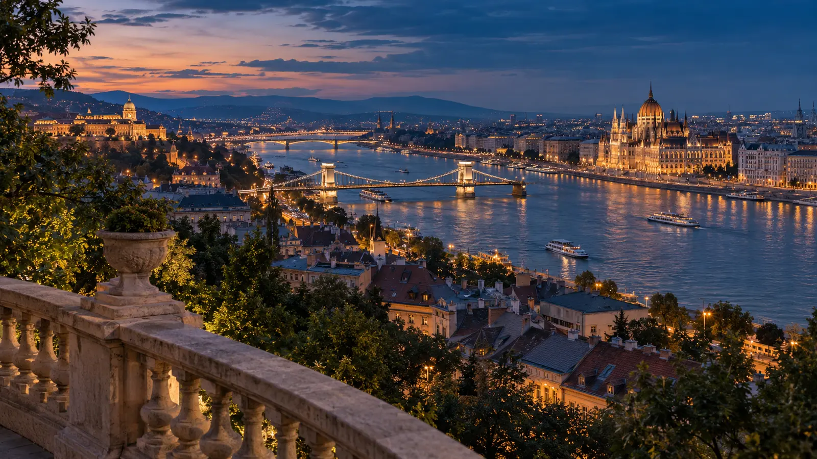 Budapest panorama across the Danube from the Buda hills