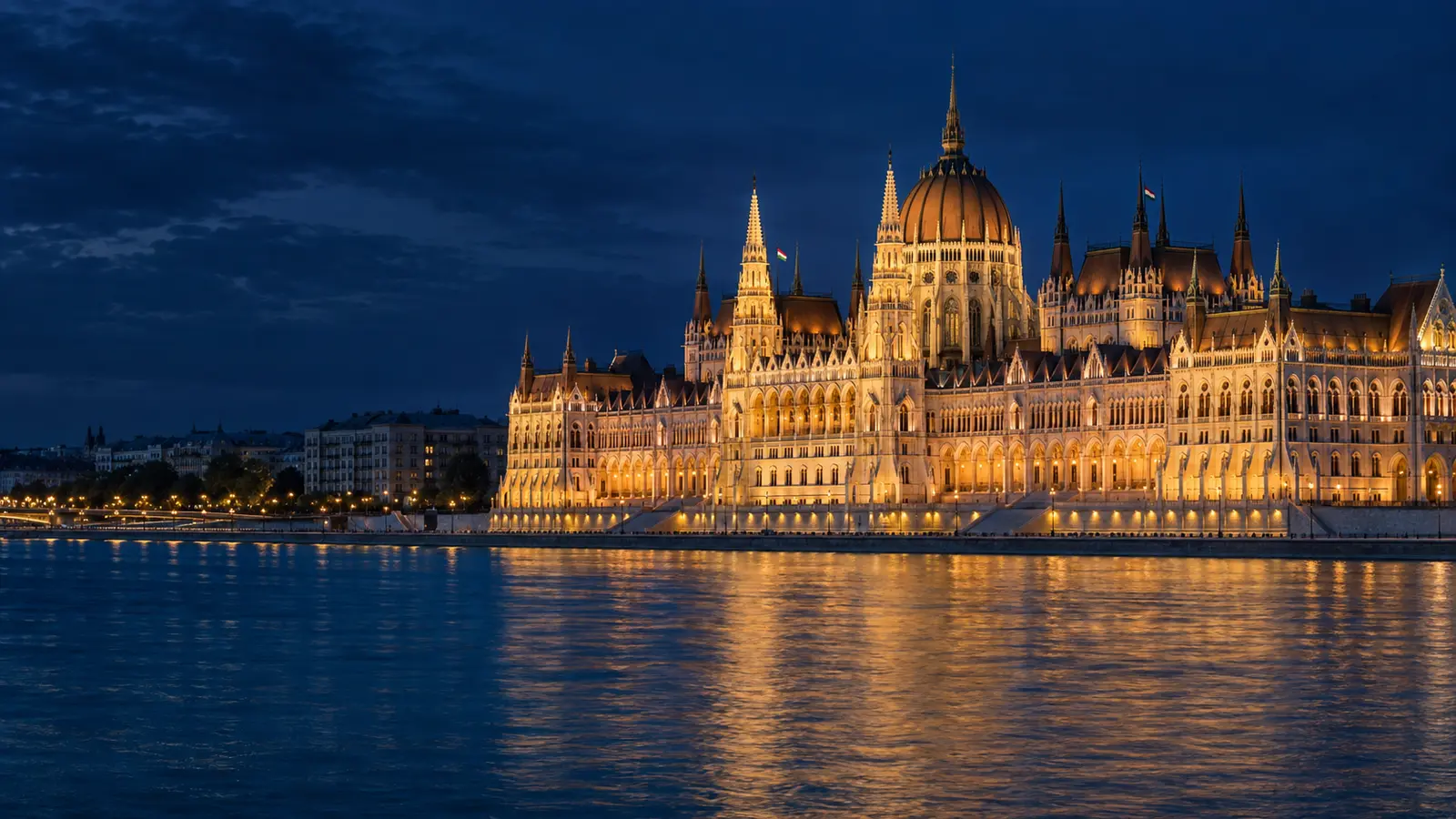 Hungarian Parliament Building beside the Danube at blue hour